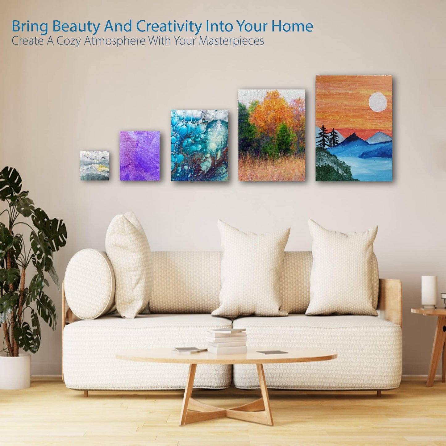 Stretched Canvas for Painting (10 Pack) Blank Painting Canvas - 2 of Each; 4x4, 5x7, 8x10, 9x12 and 11x14 Canvas, 100% Cotton Pre-Primed, Great for Pouring, Acrylic, Oil, Wet and Dry Art Media