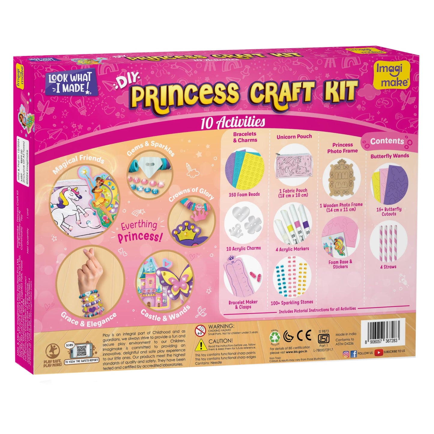 Imagimake Princess Craft Kit | 10 Mess-Free DIY Activities | Bracelet Making Kit, Unicorn Pouch, Butterfly Wands & Photo Frame | Girls Toys Age 6-8 | 5,6,7,8,9,10,11,12 Year Old Girl Birthday Gifts