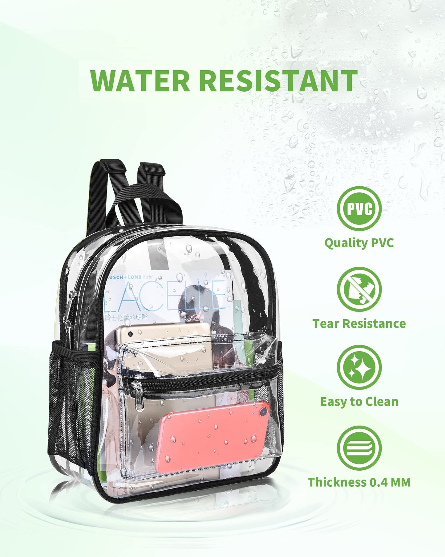 MAY TREE Clear Backpack for Stadium Events, 12x11x4.5 Inch Small Clear Backpack for Concert Festival Sports Outdoor - Black