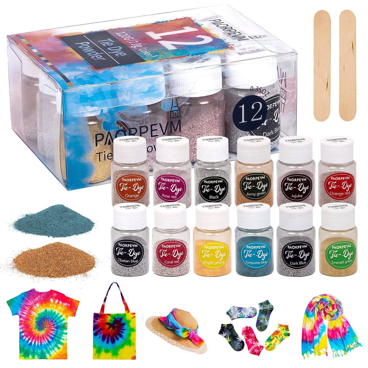 Tie Dye Powder, 12 Colors DIY Tie Dye Powder Bottled Fabric Dye for Large Groups, Tie Dye Kits for Kids Adults, Shirts, Clothing Group Craft Arts Party Supplies(12Bottles,10G Per Bottle)