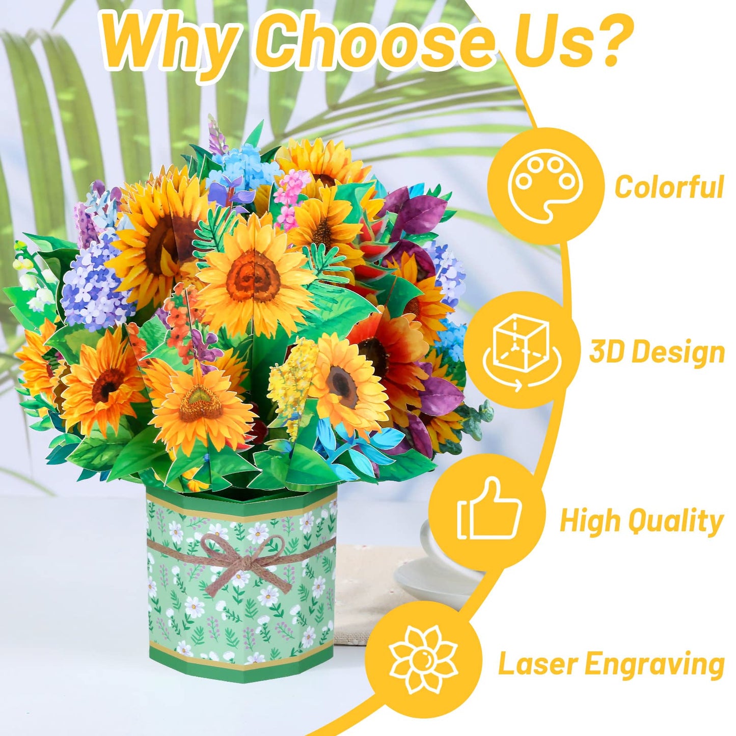 Get Well Soon Pop Up Cards, 3D Paper Flowers Bouquet Greeting Cards Sunflower Birthday Popup Cards Congratulations Gifts for Women Boss Best Friends Mother Parents Birthday Anniversary