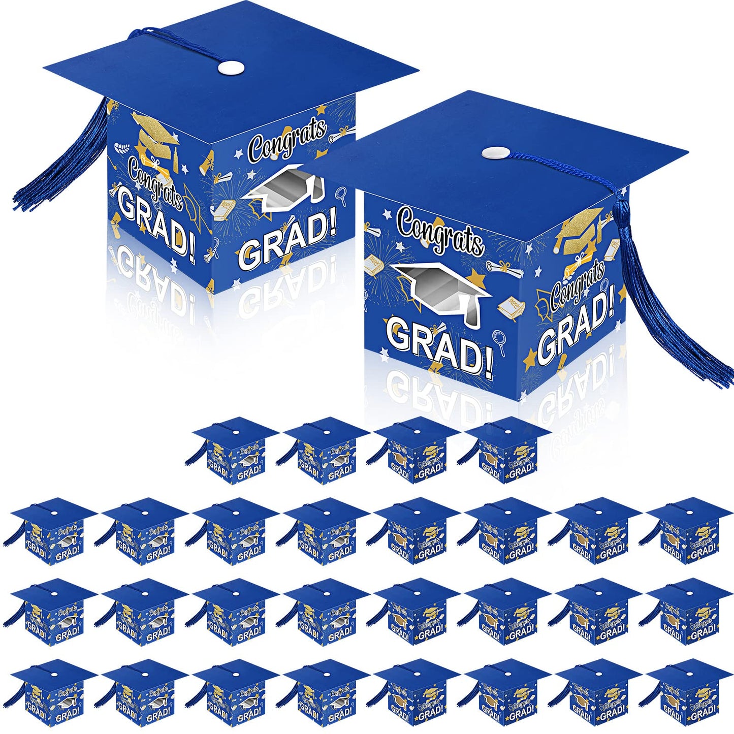 Pajean 30 Pcs Graduation Cap Candy Gift Box Grad Hat Gift Box Treat Boxes with Tassels Graduation Party Favors for Guests Class of 2026 Decorations(Blue)