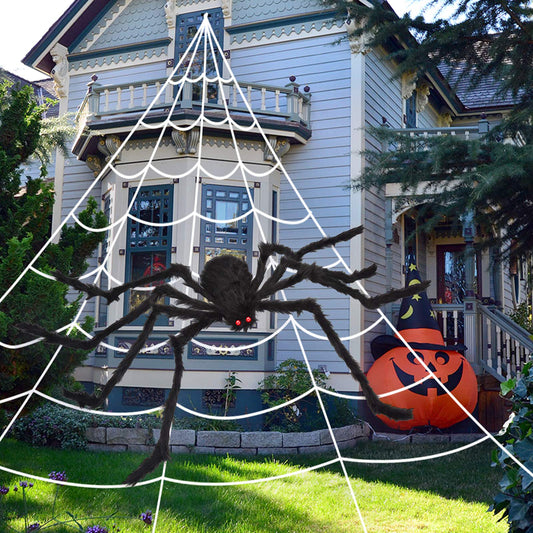 200" Halloween Spider Web + 59" Giant Spider Decorations Fake Spiders with Triangular Huge Spiders Web for Indoor Outdoor Halloween Decorations Yard