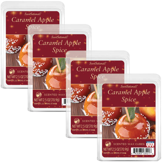 Scentsationals Scented Wax Fragrance Melts - Holiday Collection - Wax Cubes Pack, Home Warmer Tart, Electric Wickless Candle Bar Air Freshener - 2.5 oz (4-Pack)(Caramel Apple Spice)