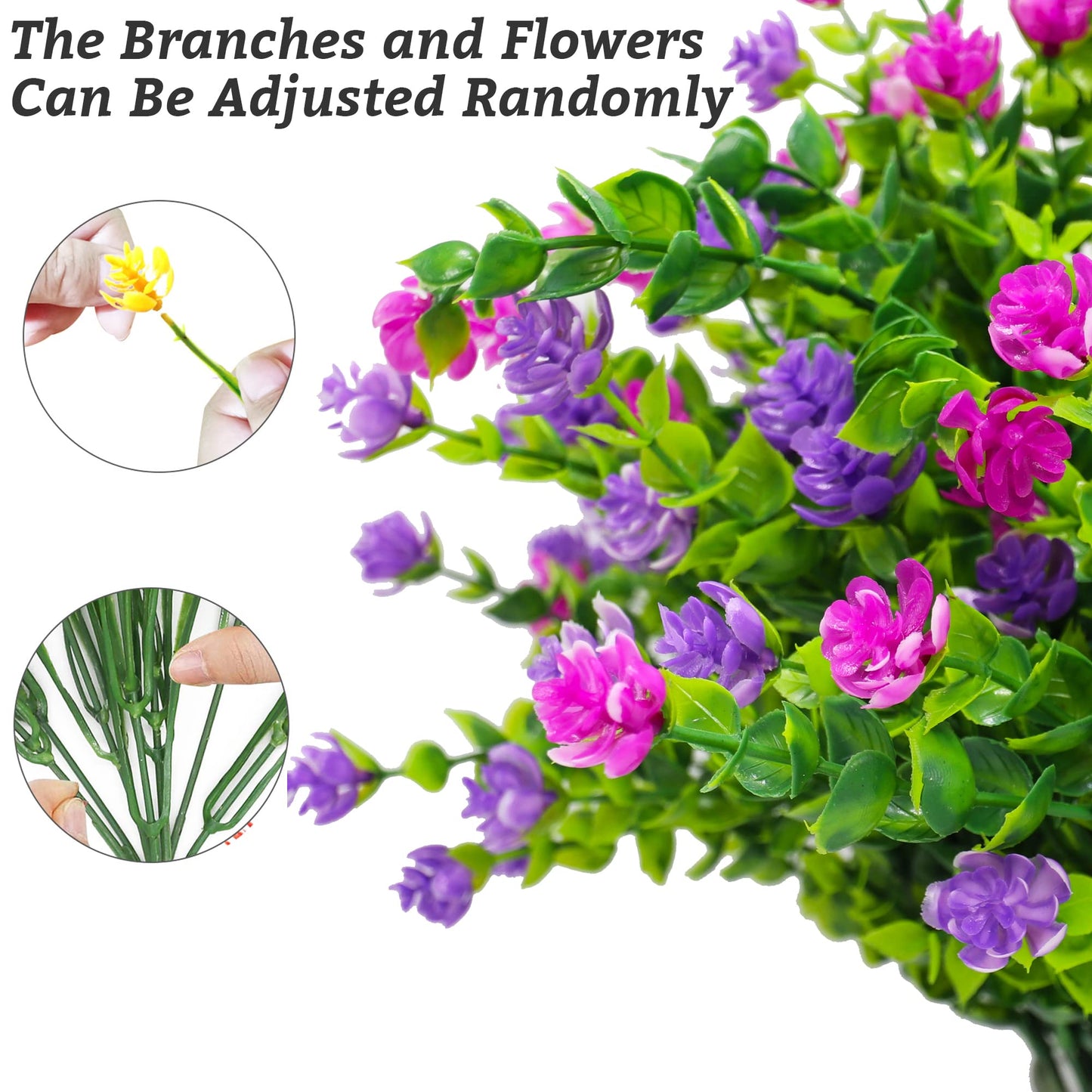 YIBUKIY 12 Bundles Artificial Fake Flowers Outdoor, 6 Styles UV Resistant No Fade Faux Plastic Greenery Shrubs Plants for Hanging Garden Porch Window Box Farmhouse Outside Decoration