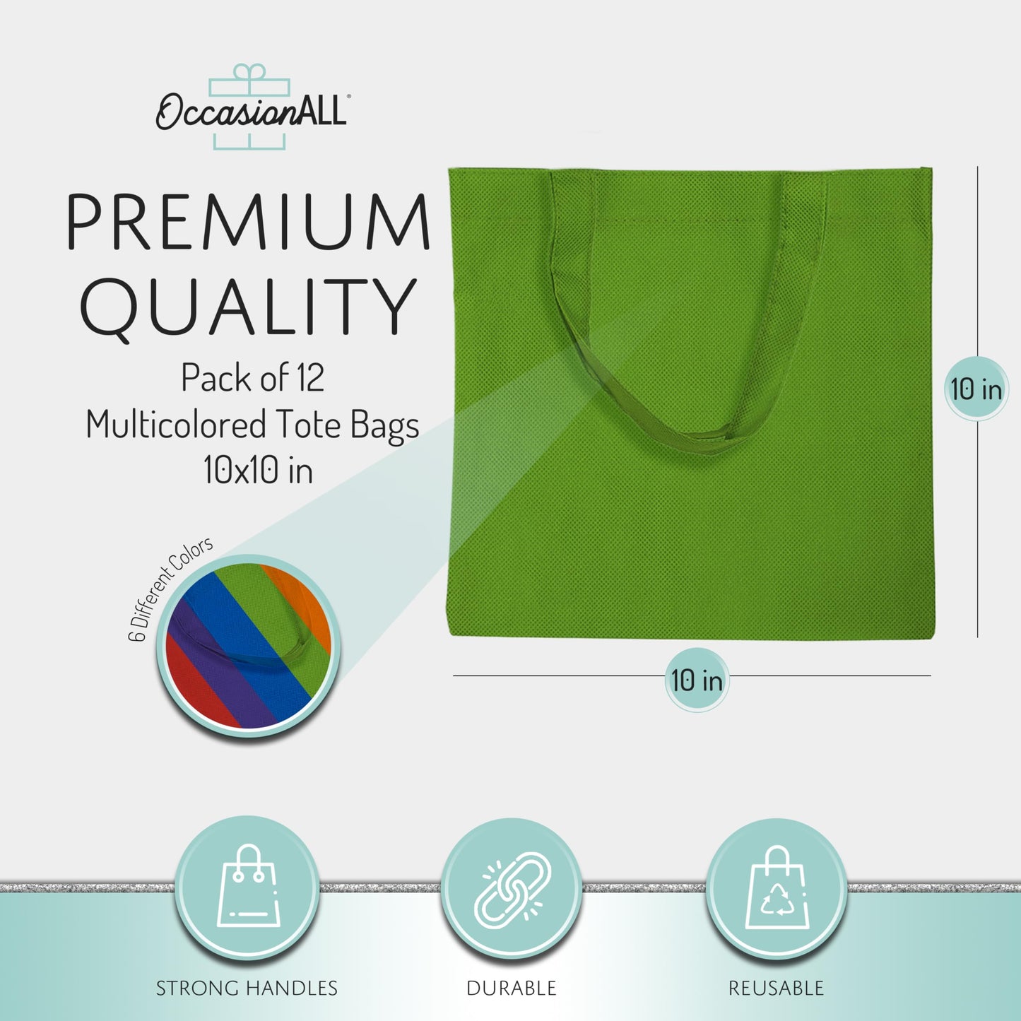 Large Reusable Fabric Gift Bags with Handles for Grocery, Christmas Tote, Birthdays, Goodies, Party Favors, Shopping, Bulk, 10x10, 12 Pack