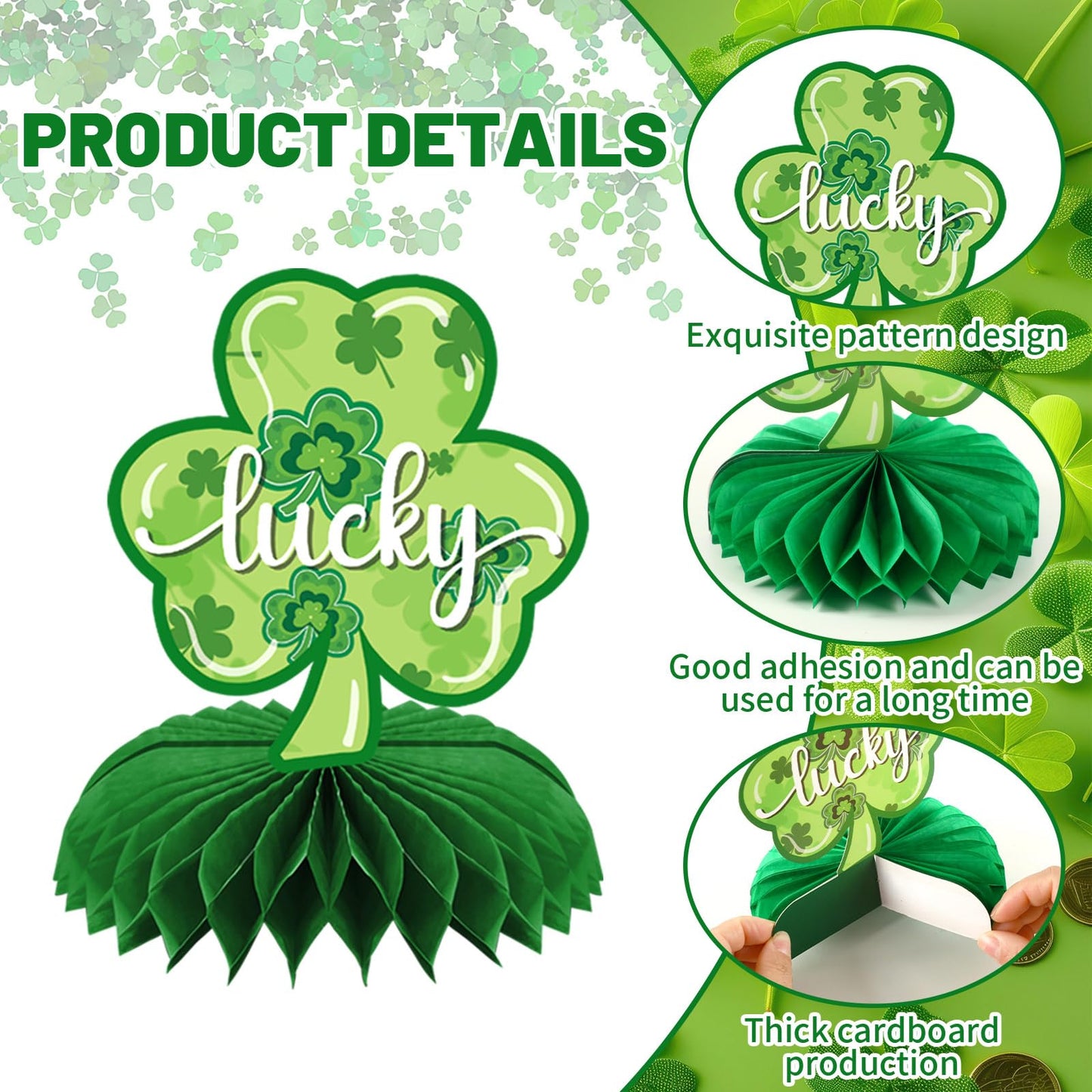 DTOFOOT St Patricks Day Table Decoration 10 Pack Shamrock Honeycomb Centerpieces for Table Irish Clover Table Topper Decor St. Patrick's Day Irish Holiday Party Favor Supplies