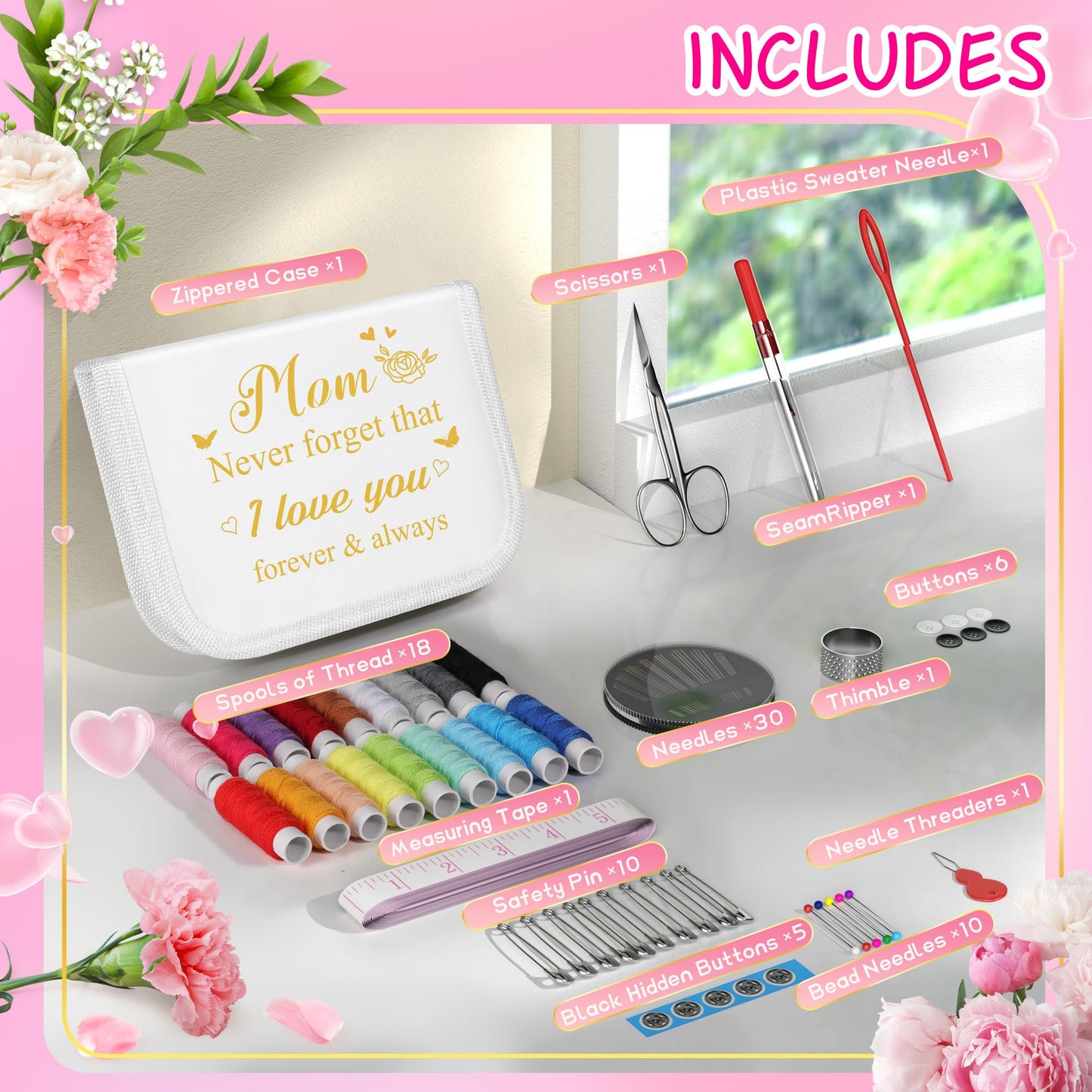 Sewing Kit Mothers Day Gifts for Mom Women Mother Her, Sewing kit Small Portable Sewing Supplies Accessories with Carrying Case Includes Thread, Needle, Scissors, Measure Tape, Thimble