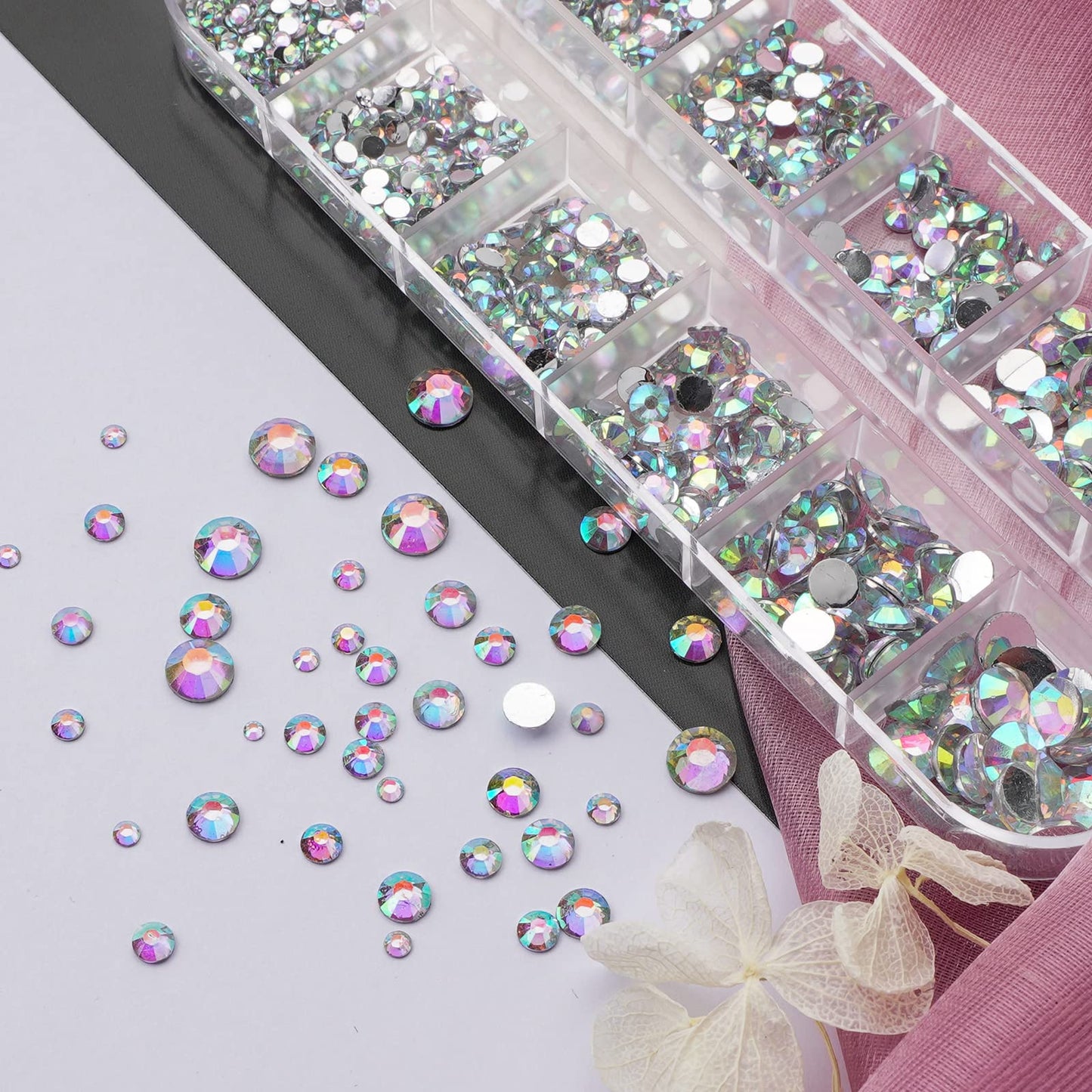 Canvalite 1820Pcs Rhinestones Nail Gems, 12 Styles 3D Glass Crystals Charms Shiny Multi Shape Flatback Nail Rhinestones for Nail Art with Picker and Tweezers for DIY Nail Art