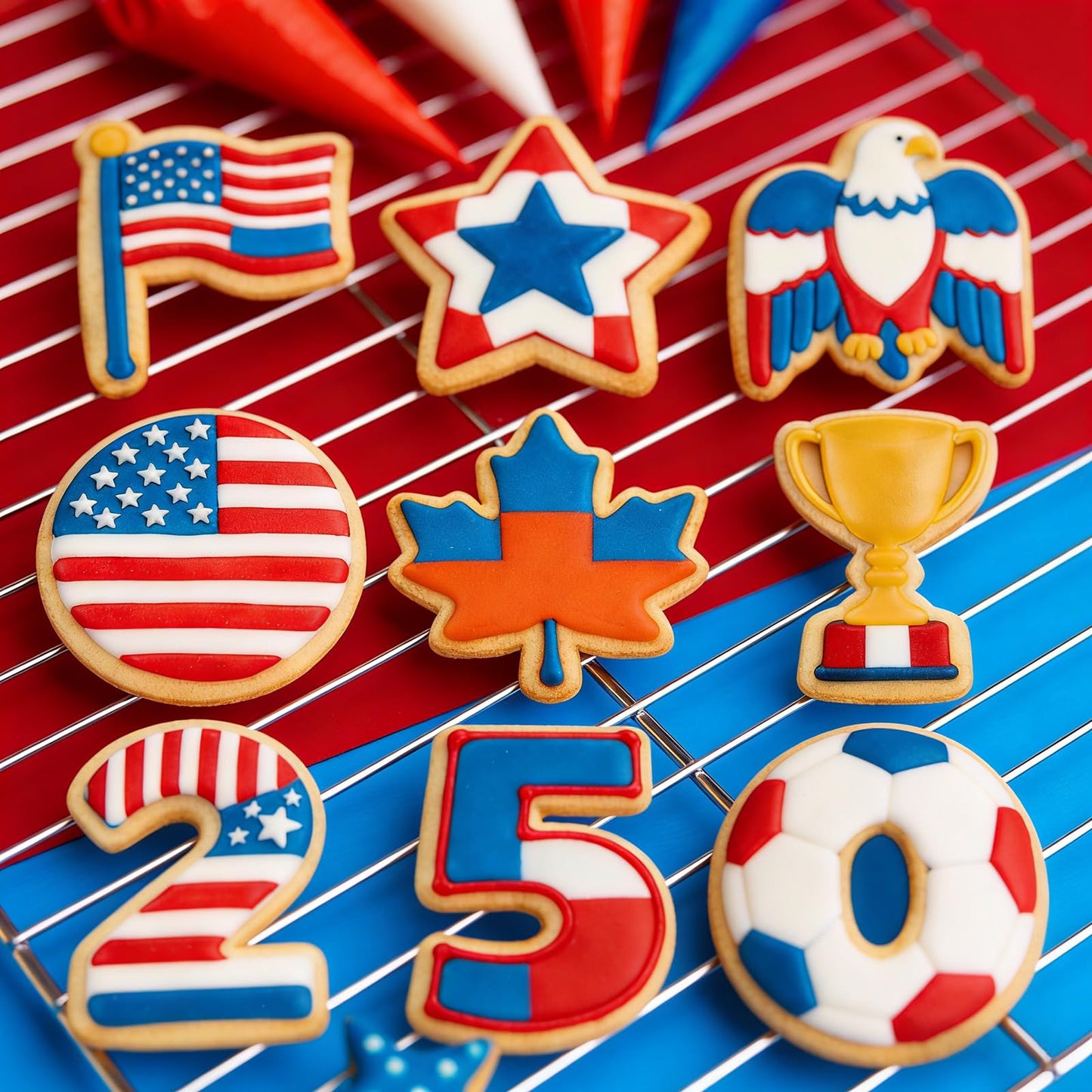 JOINBO 9Pcs Patriotic Metal Cookie Cutter Set, 250th Anniversary of Independence Day, 4th of July Baking Molds Star Eagle Flag, Stainless Steel for Holiday Party Baking Supplies