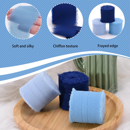 3 Rolls Chiffon Silk Ribbon-1.5 inches* 21 Yards Chiffon Ribbon Rolls, Flower Wrapping Chiffon Ribbon Set for Wedding Bouquets,Christmas Gift, DIY Crafts,Ribbon Hair Ties (Gradient Blue)