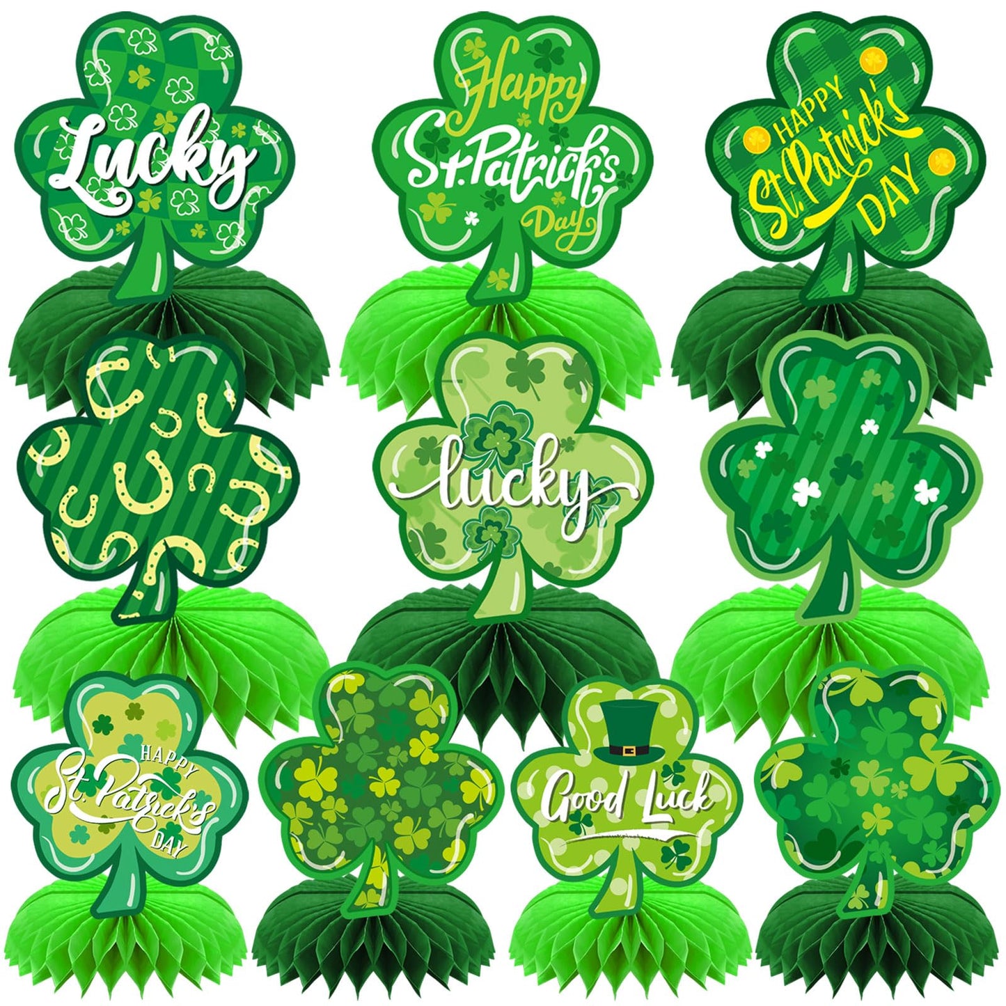 DTOFOOT St Patricks Day Table Decoration 10 Pack Shamrock Honeycomb Centerpieces for Table Irish Clover Table Topper Decor St. Patrick's Day Irish Holiday Party Favor Supplies