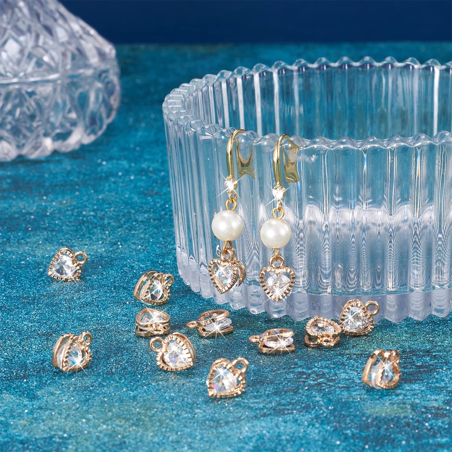 100pcs Cubic Zirconia Alloy Charms Heart Shaped KC Gold Pendants for Jewelry Making Choker Tiny Dangle Accessories Valentine's Day Wedding