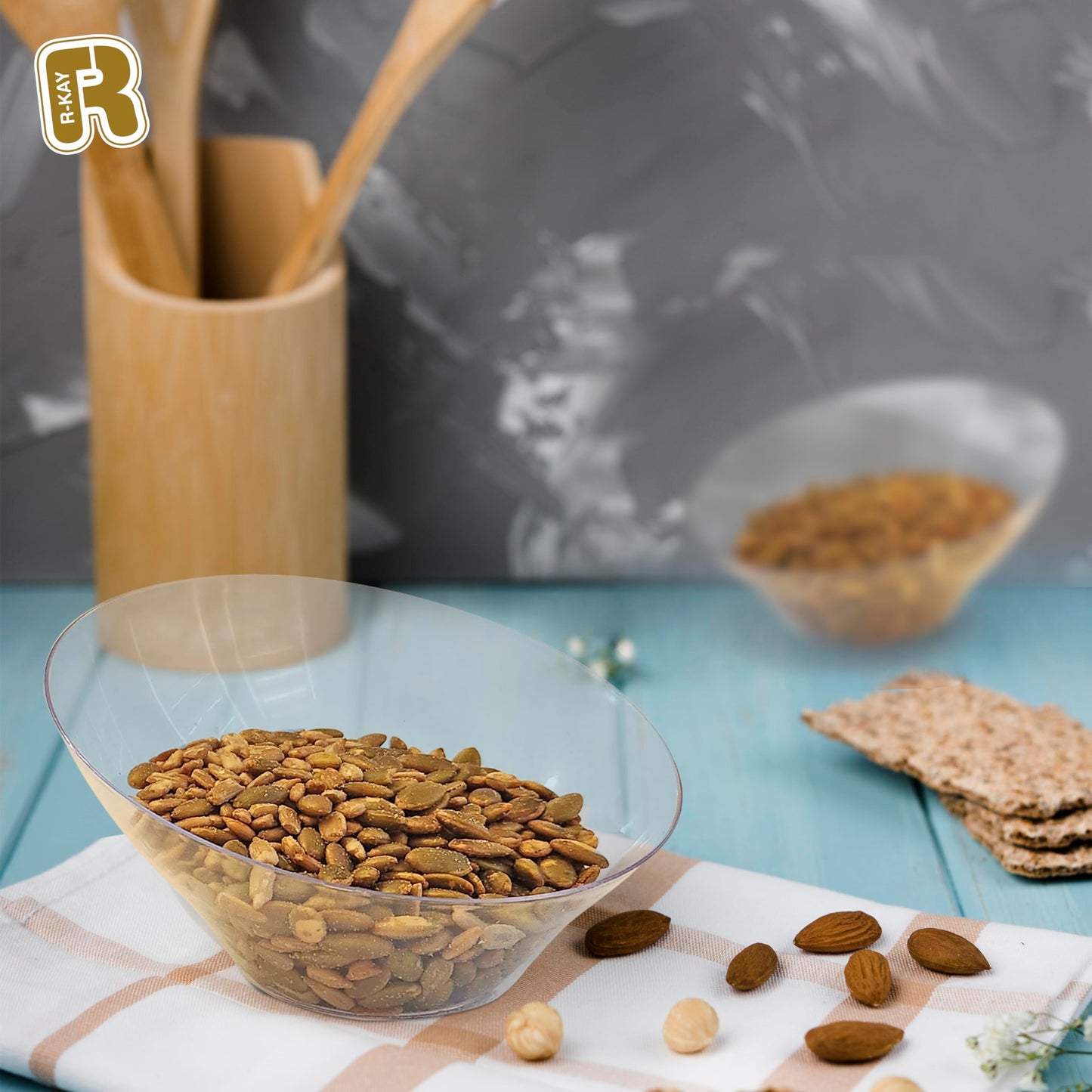 R-kay 6 Pack Angled Plastic Serving Bowls - Clear Plastic bowls 20 Oz - Disposable Serving Bowls - Premium Clear Bowls Disposable Heavy Duty For Weddings Catering And Birthday parties