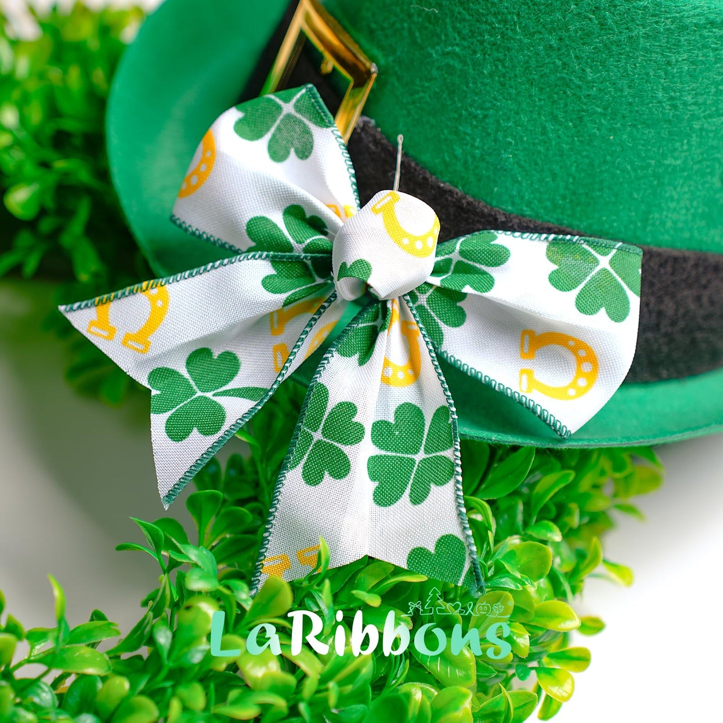 St Patricks Day Ribbon Wired 2 Rolls 2.5 Inch x 20 Yards Tt, Glitter Shamrock Green and White Plaid Ribbon for Crafts Supplies Wreath Bow Making DIY