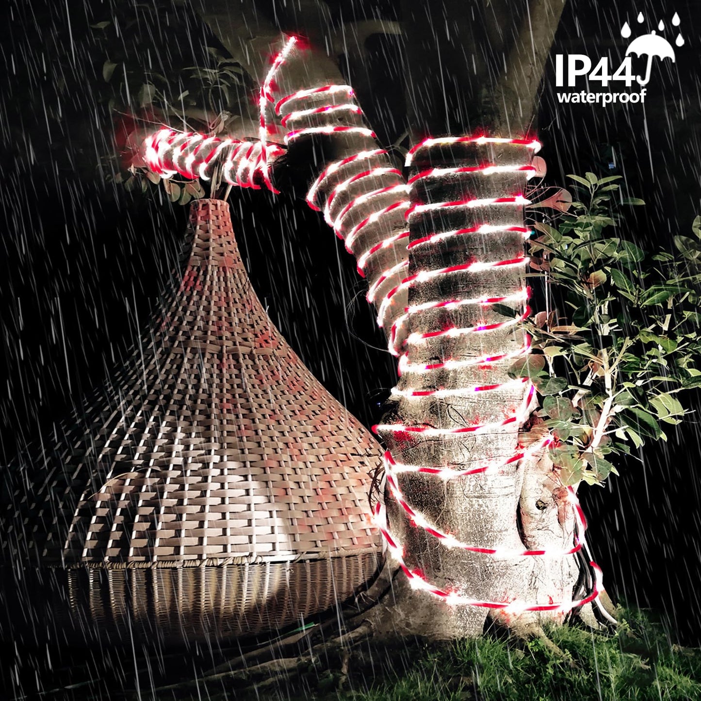 Solar Christmas Candy Cane Rope Lights, 2 Packs Each 33ft 100 LED Red & White Solar Rope Light Outdoor Waterproof Decorations String Tube Lights