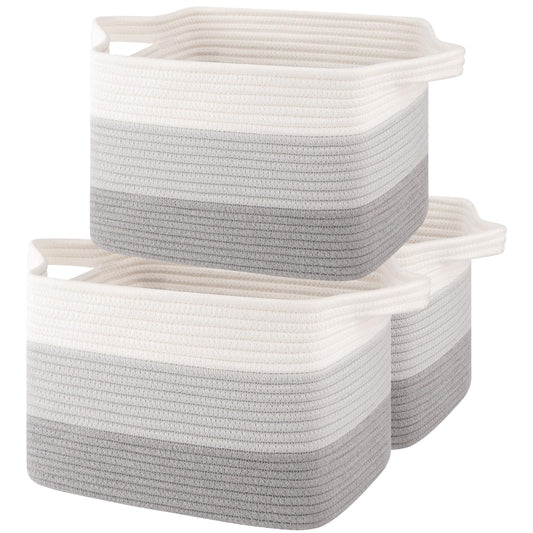 OIASKET Storage Baskets for Organizing, Woven Baskets for Shelves, Rectangle Decorative Organizer for Storage Clothes, Toy, Books, Towels Nursery Bins 3 Pack (Gradient Grey)