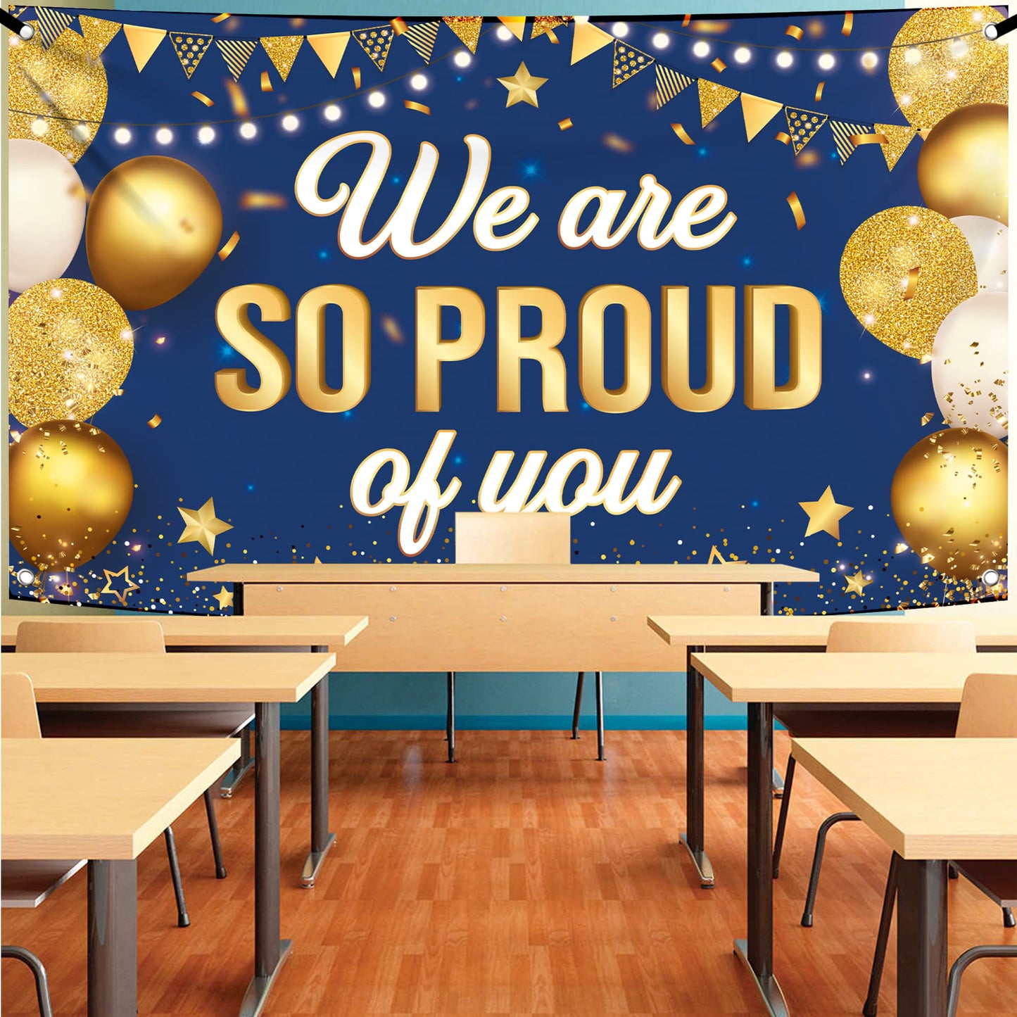 KatchOn, Blue We are So Proud of You Banner - XtraLarge, 72x44 Inch | Graduation Banner Congratulations Banner for Congratulations Decorations | Grad Backdrop for Graduation Decorations 2026