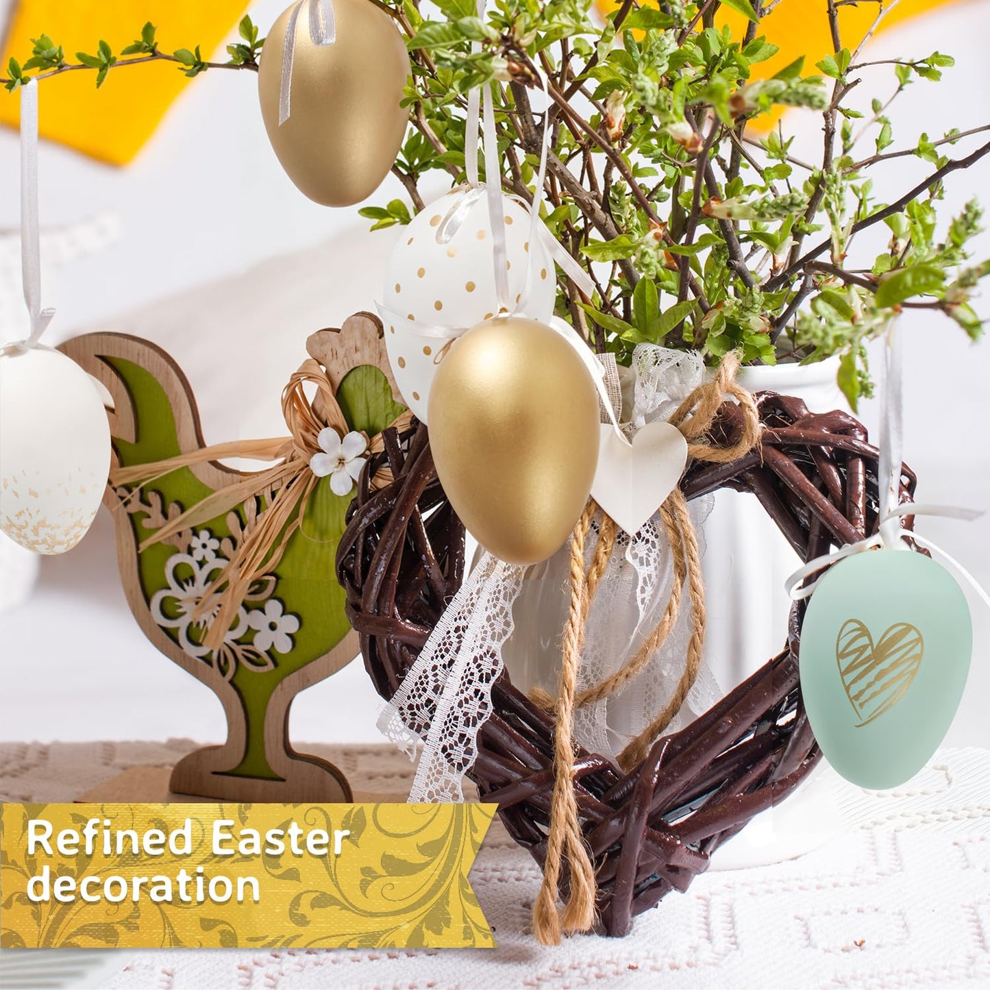 24 Charming Golden Pastel Easter Eggs I Easter Decorations 2026 I Attractive 8 Unique Designs & Bunny Patterns I Decorations for Table I Eggs for Indoor & Outdoor Use
