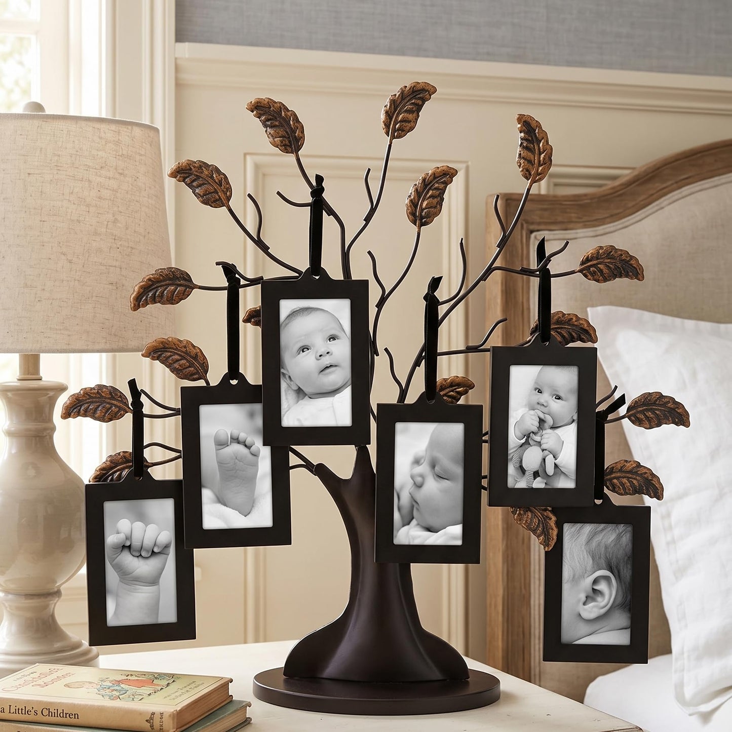 Americanflat Family Tree Picture Frame - Includes 6 Hanging 2x3 Picture Frames - Adjustable Ribbon Tassels - Ideal as Mother’s Day Gifts, Christmas Decor - Black and Bronze - Gifts for Mom