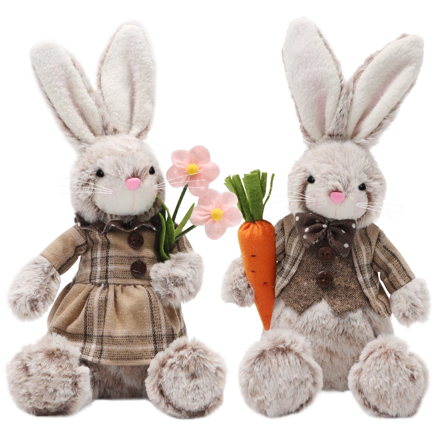 2 Pack Easter Bunny, 12.6" Handmade Huggable Rabbits Couple, Easter Basket Rabbits, Cute Bunny Party Favor Figurine, Spring Tabletop Holiday Room Decorations