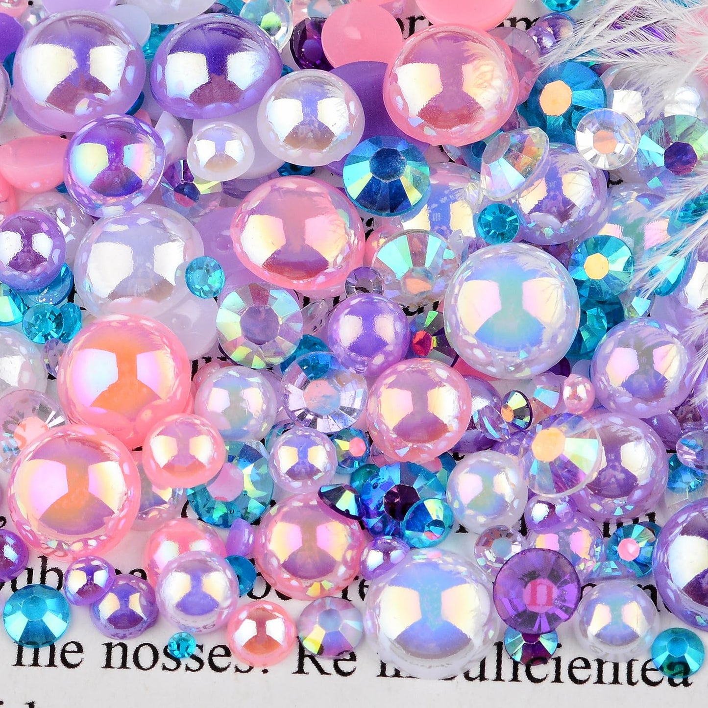 75g Mix Resin Pearls Rhinestones Kit, 3-10mm Half Pearls and 2-6mm Flatback Rhinestones for Nail Art Decoration Shoes Clothes Tumblers Scrapbooking Craft DIY (Purple Pink White)