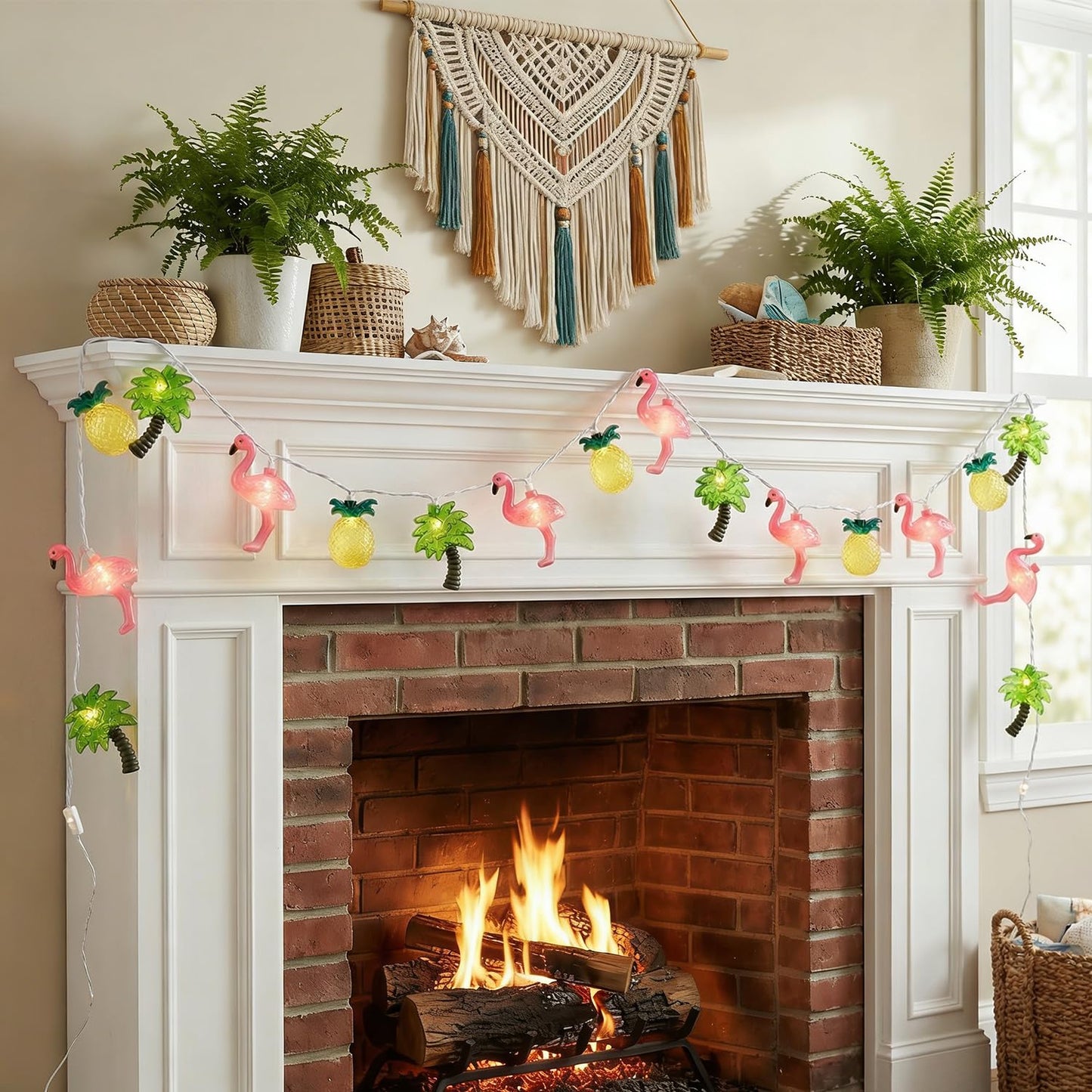 Hawaiian Party Decorations Lights - 8.5Ft LED Flamingo Pineapple Palm Tree Lights Tropical String Lights Tiki Lights Outdoor for Summer Hawaiian Themed Pool Beach Party Bar Home Room Tropical Decor
