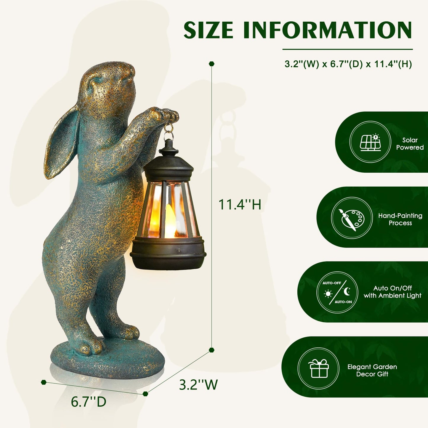 Garden Statues Rabbit with Solar Lantern Outdoor Bunny Figurines Decorations for Patio Yard Lawn Ornaments Gifts for Birthday Easter Housewarming