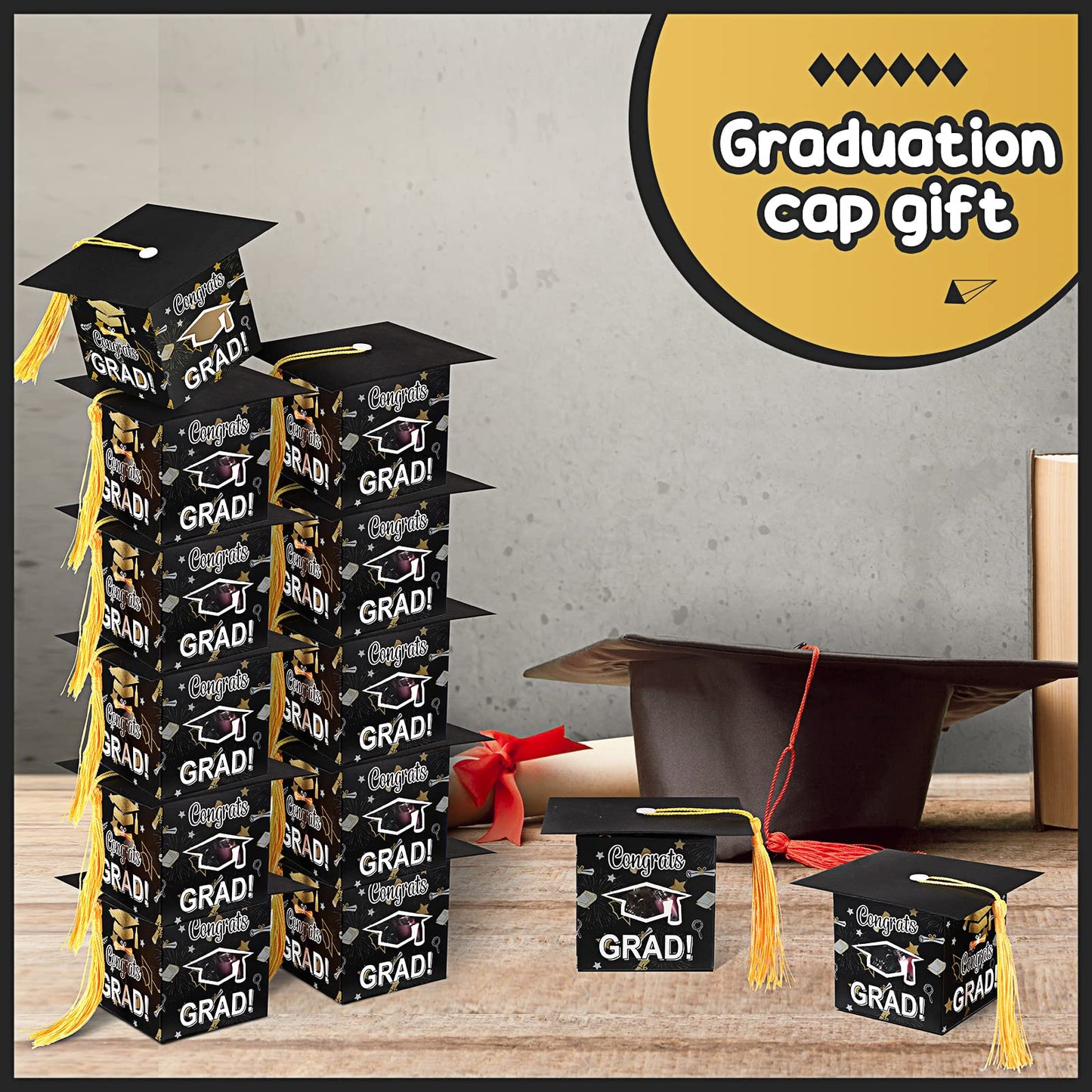 Pajean 30 Pcs Graduation Cap Candy Gift Box Grad Hat Gift Box Treat Boxes with Tassels Graduation Party Favors for Guests Class of 2026 Decorations(Black)