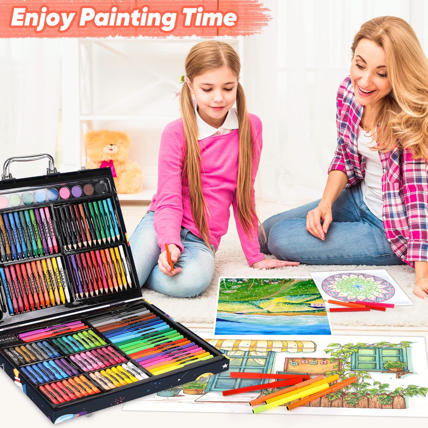 Soucolor 183-Pack Cute Preppy Stuff School Office Teacher Supplies: 48 ct Crayons, 24 Oil Pastels, 24 Drawing Pencils, Art Markers, Watercolor Cakes, Sketch Papers, Classroom Must Have, Stocking Stuff