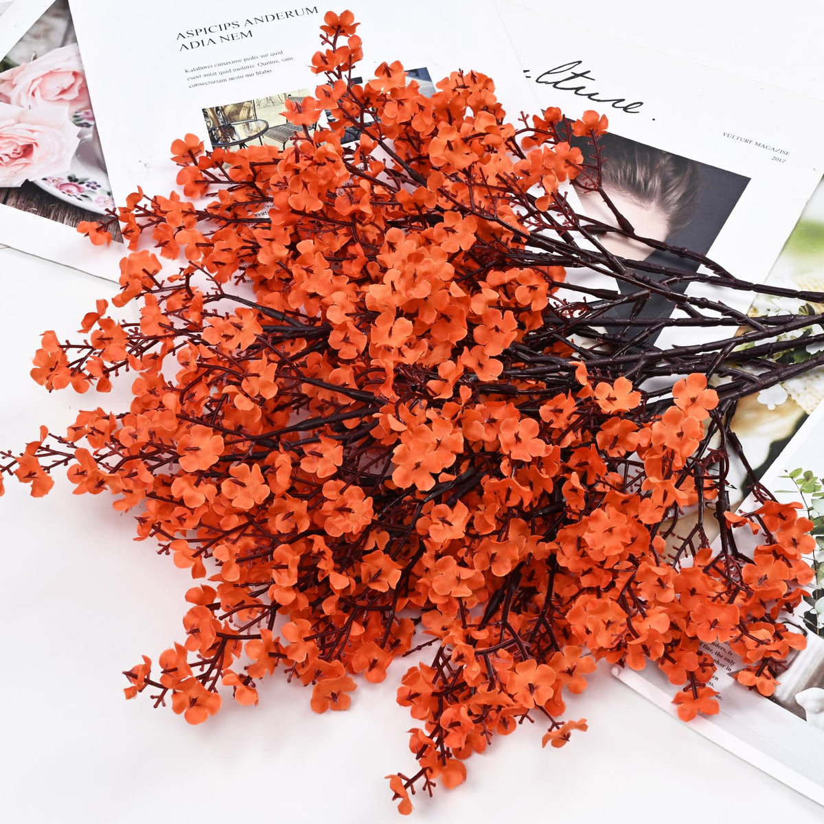 5 Pcs Fake Fall Flowers, Real Touch Babys Breath Artificial Flowers, Orange