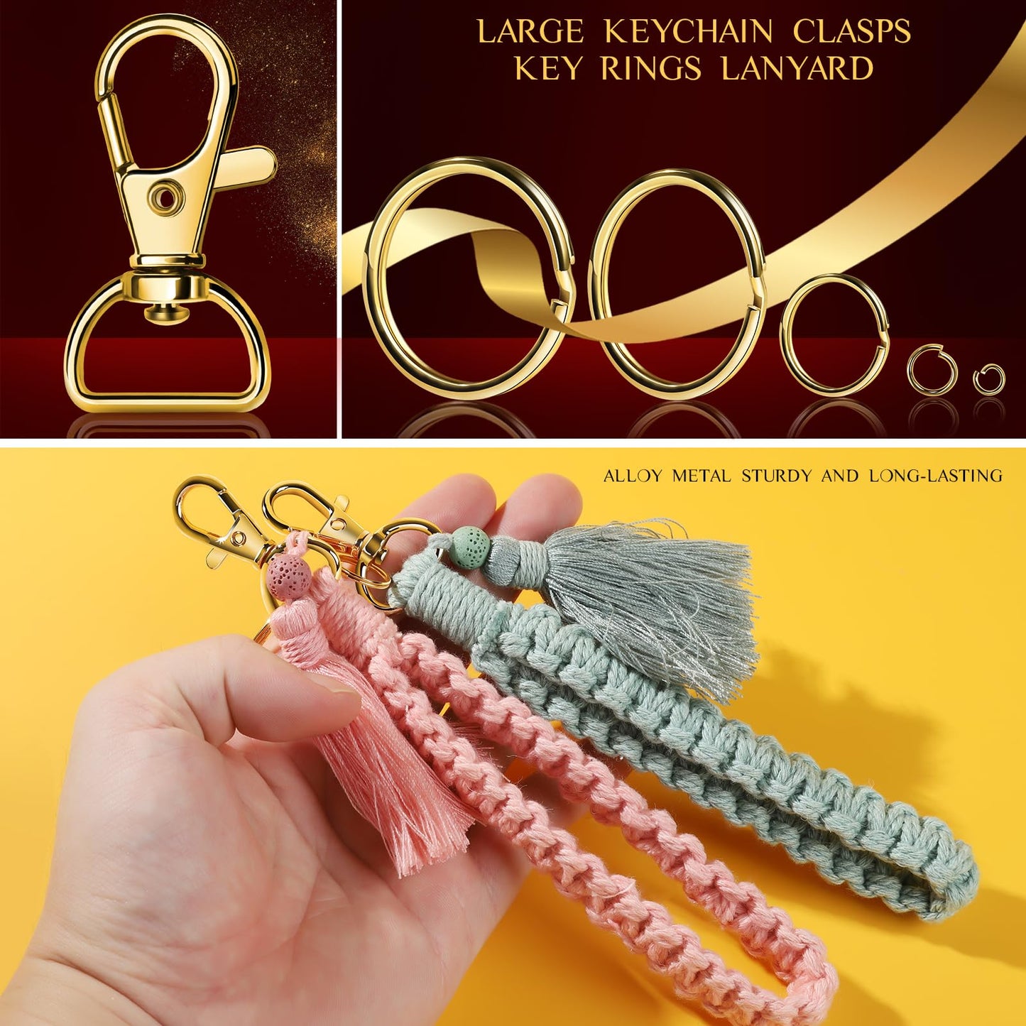 LEOBRO Keychain Making Kit, 265PCS Keychains Clips and Key Rings, Metal Lobster Claw Clasps and Key Chain Rings, Key Rings Bulk, Keychain Rings, Clip for Key Chains, Jewelry Making, Crafts, Gold