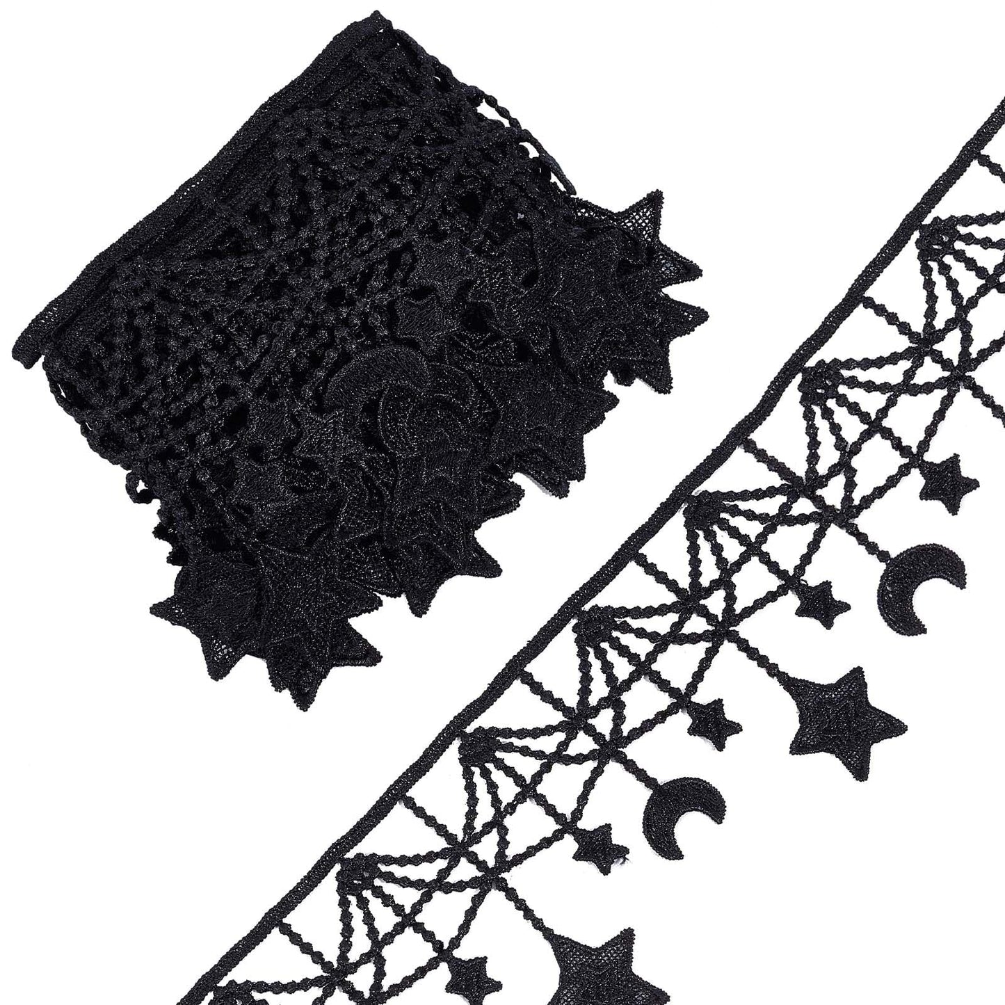3 Yards Black Embroidered Lace Trim Ribbon MoonStar Venice Floral Sewing Crochet Lace Fabric Embroidery Wedding Applique Patch Sticker for DIY Crafts Sewing Gift Wrapping 4.3 Inch Width