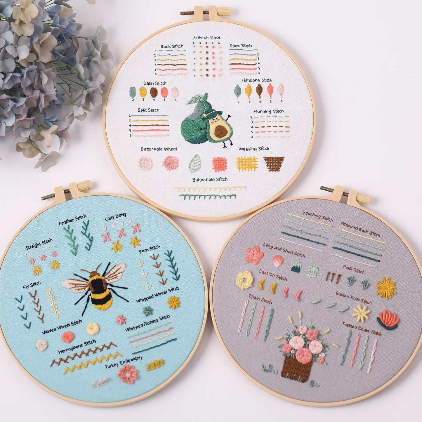 Embroidery Kit for Beginners Adults Cross Stitch Starter Kit Needle Point Supplies 33 Basic Stitches in 3 Set, DIY Craft Lover Starter Hand Stitch (Flower)