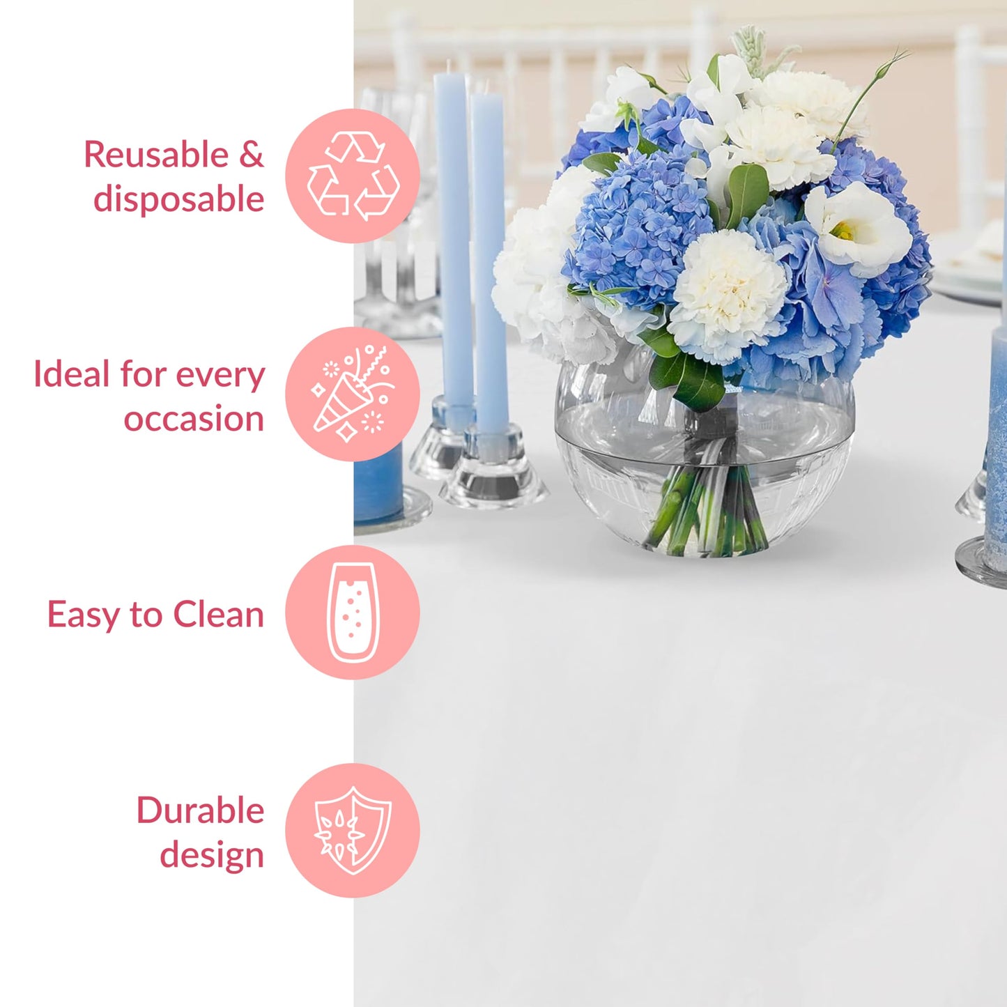 Prestee 48 White Plastic Tablecloth 108x54 Inches - No See-Through Rectangular Disposable Tablecloths for Indoor and Outdoor Events - Heavy-Duty and Waterproof for Holiday and Thanksgiving