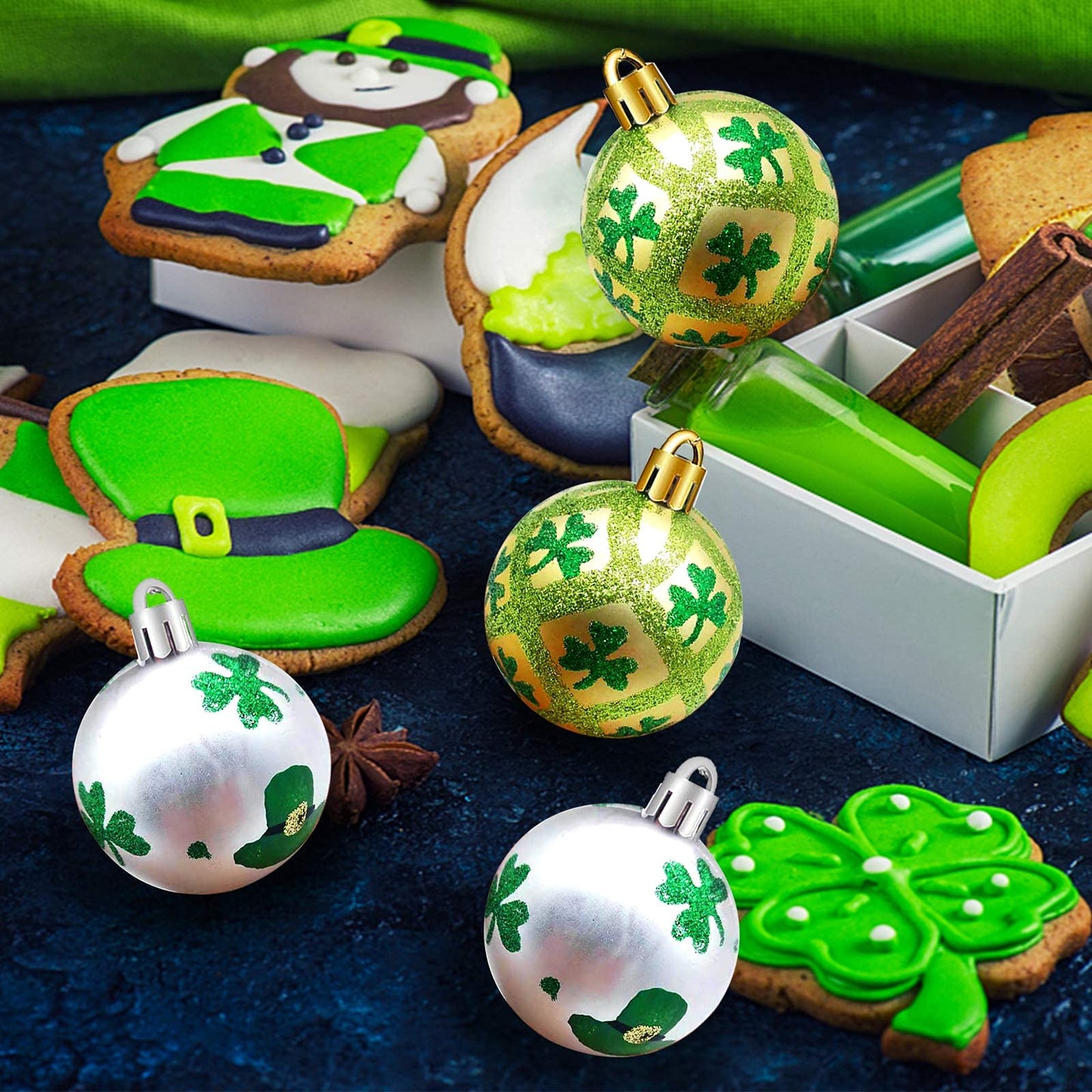 Iceyyyy 12 Pcs St Patrick Ornament Ball-St. Patrick's Shamrock Hanging Ball Ornament，Good Luck Clover Decoration Baubles for Home，Party，Festival Decor… (St. Patricks Balls)