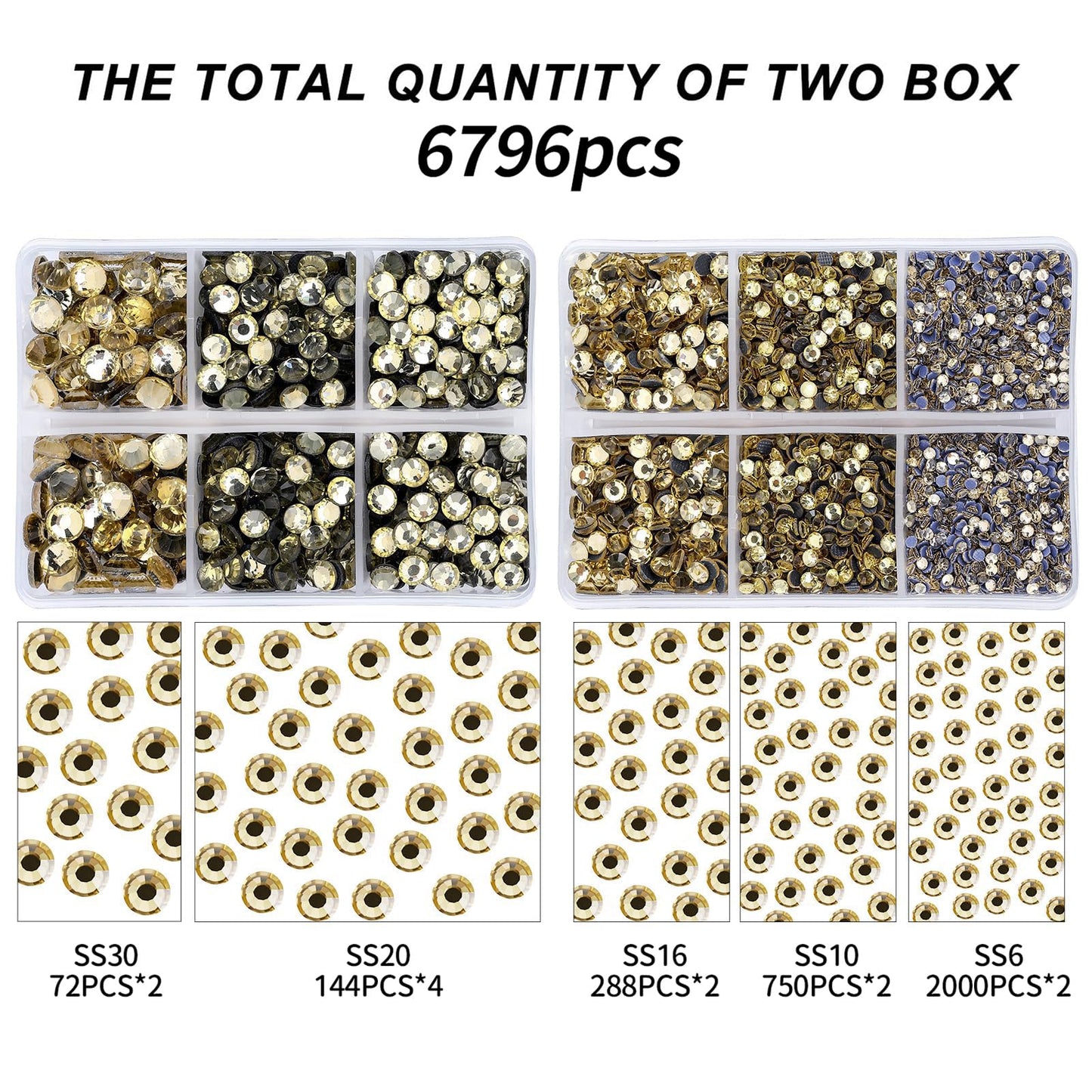 MEIBITE 6796PCS Light Yellow Hotfix Rhinestones Crystal Stones Glass for Fabric Clothes Shirts Sparkly Flat Back Round with Tweezers and Picking Pen (SS6~SS30 Set)