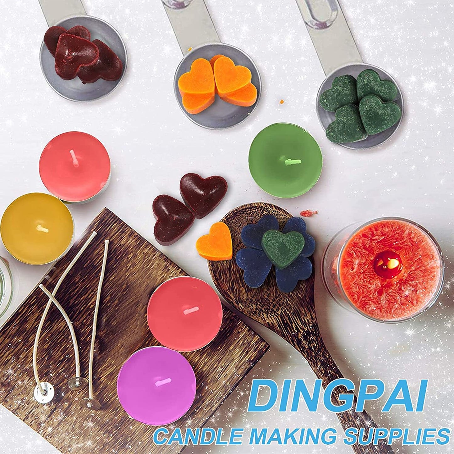 Candle Making Supplies, Complete Soy Candle Making Set Including Candle Make Pouring Pot, Candle Wicks, Wicks Sticker, 3-Hole Candle Wicks Holder, Natural Soy Wax and Spoon