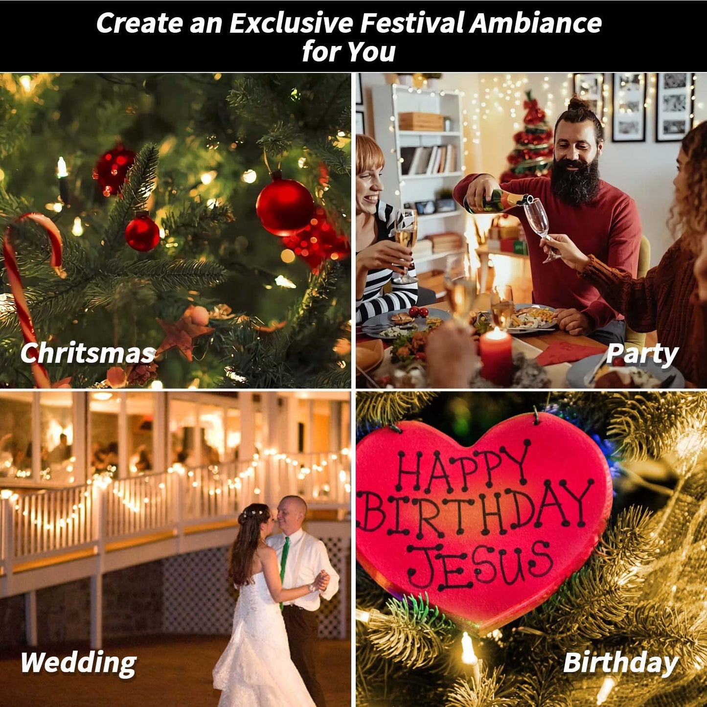 2 Pack Solar String Lights Outdoor, 200 LED Extra-Long 72FT Solar Powered Lights with 8 Lighting Modes, Waterproof Outdoor Lighting Decoration for Garden, Patio, Balcony, Xmas, Wedding, Party