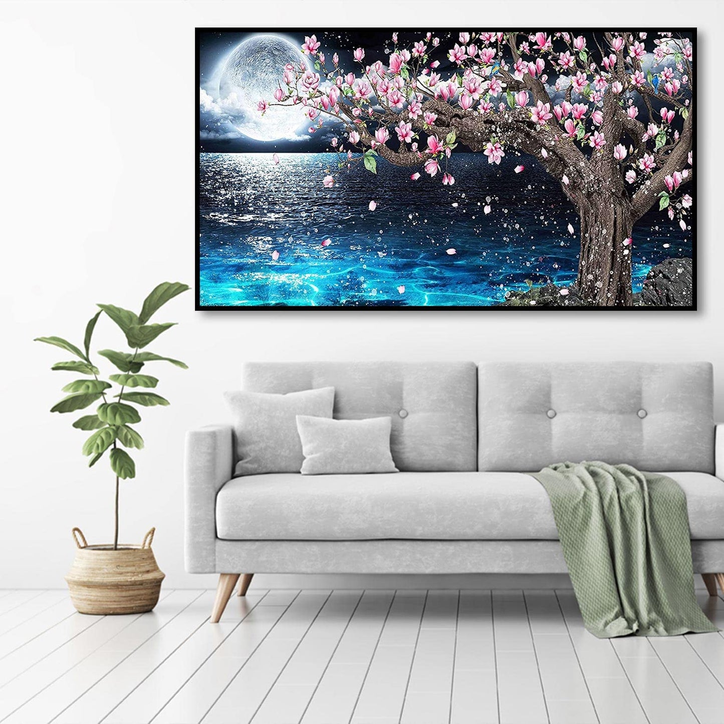 pchmcu 5D Lake Diamond Painting, Diamond Painting Moon Kits for Adults，DIY Full Drill Crystal Rhinestone Arts and Crafts, Gem Art Paints with Diamond Home Wall Decor 27.5 X 15.7inch