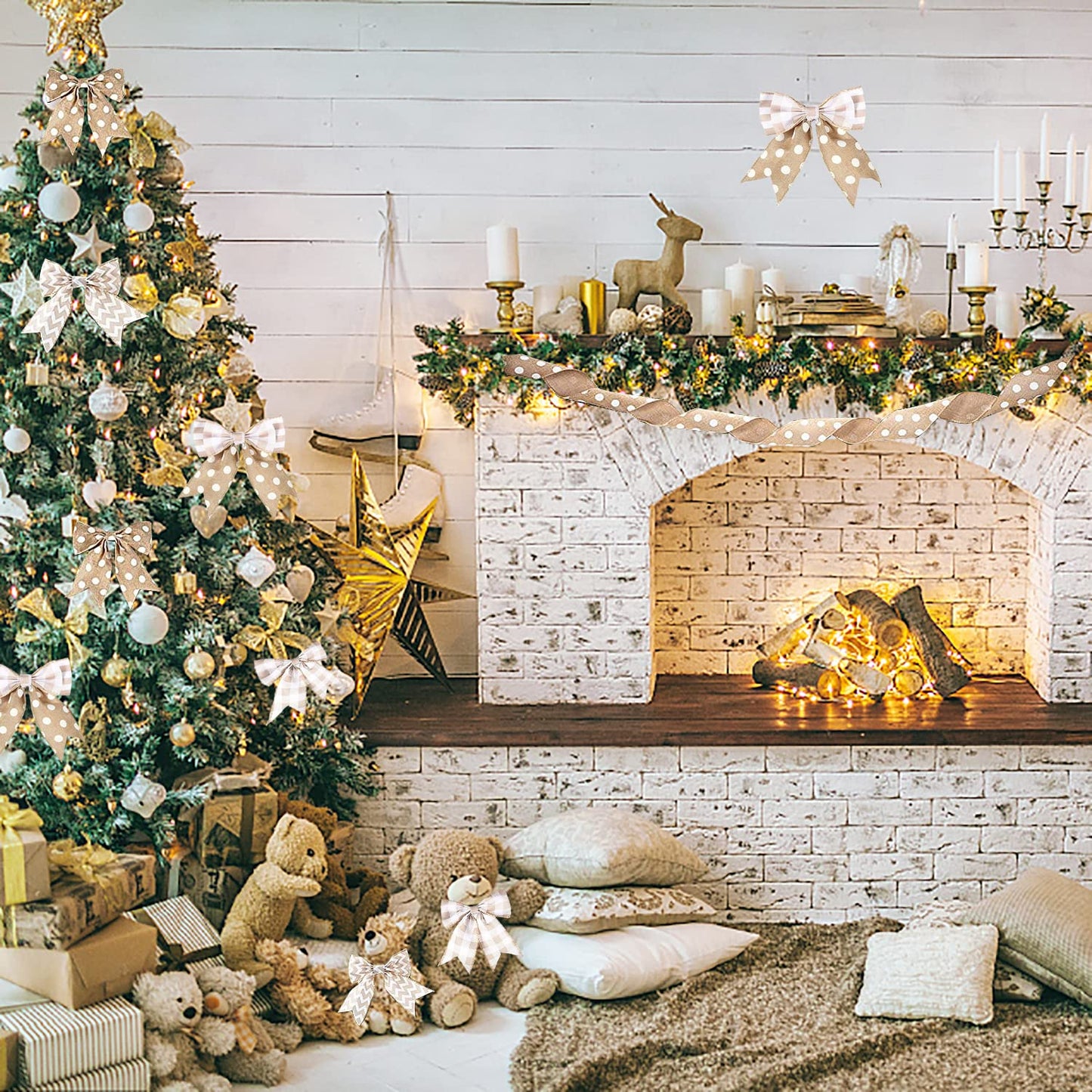 3 Rolls Burlap Wired Ribbons 15 Yards Stripe Dot Buffalo Plaid Pattern Wrapping Gingham Grosgrain Ribbon for DIY Crafts Party Home Decoration, 2.5 Inch x 15 Yards