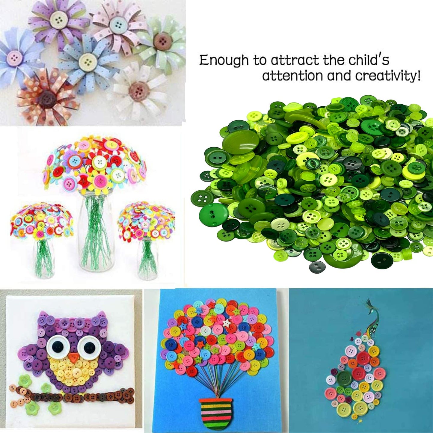 Resin Buttons Assorted Sizes Craft Buttons About 660 Pcs for Sewing DIY Crafts, Children's Manual Button Painting, Green