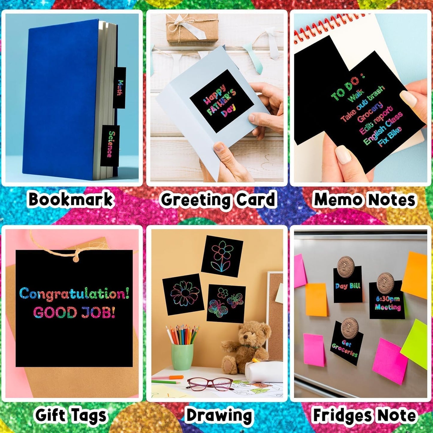 Rainbow Holographic Scratch Art Mini Notes - 150 Sheets with Wooden Stylus, Classroom Must Have, Back to School Gift, School Essentials, Teen Girl Gifts