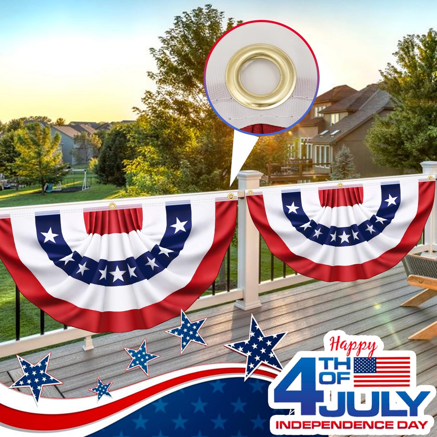 3x6 Ft 2 Pack American Pleated Fan Flag, Patriotic Half Fan Banner American Flag Decoration Bunting for Outside Red White and Blue Decor Independence Day Memorial Day 4th of july Decorations