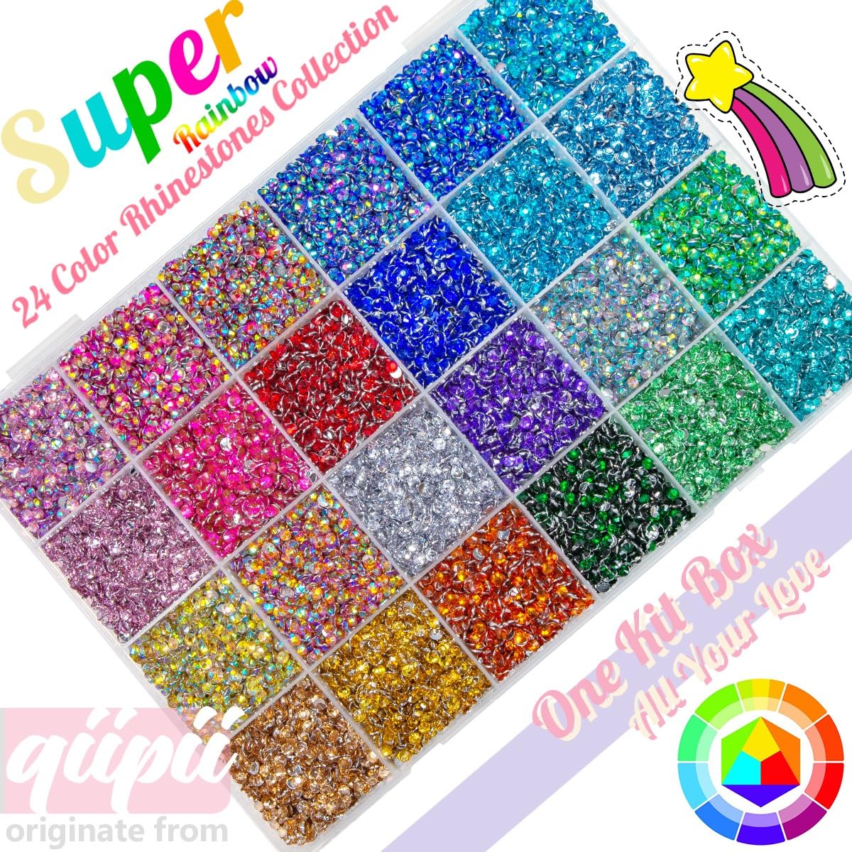 qiipii 24000Pcs 24 Color 3mm Crystal Resin Rhinestones w B7000 Glue for Bedazzling Crafting Flatback Stones Colorful Crystals Gems Diamonds Charms for Nails Eyes Face Makeup Crafting Tumblers Crafts