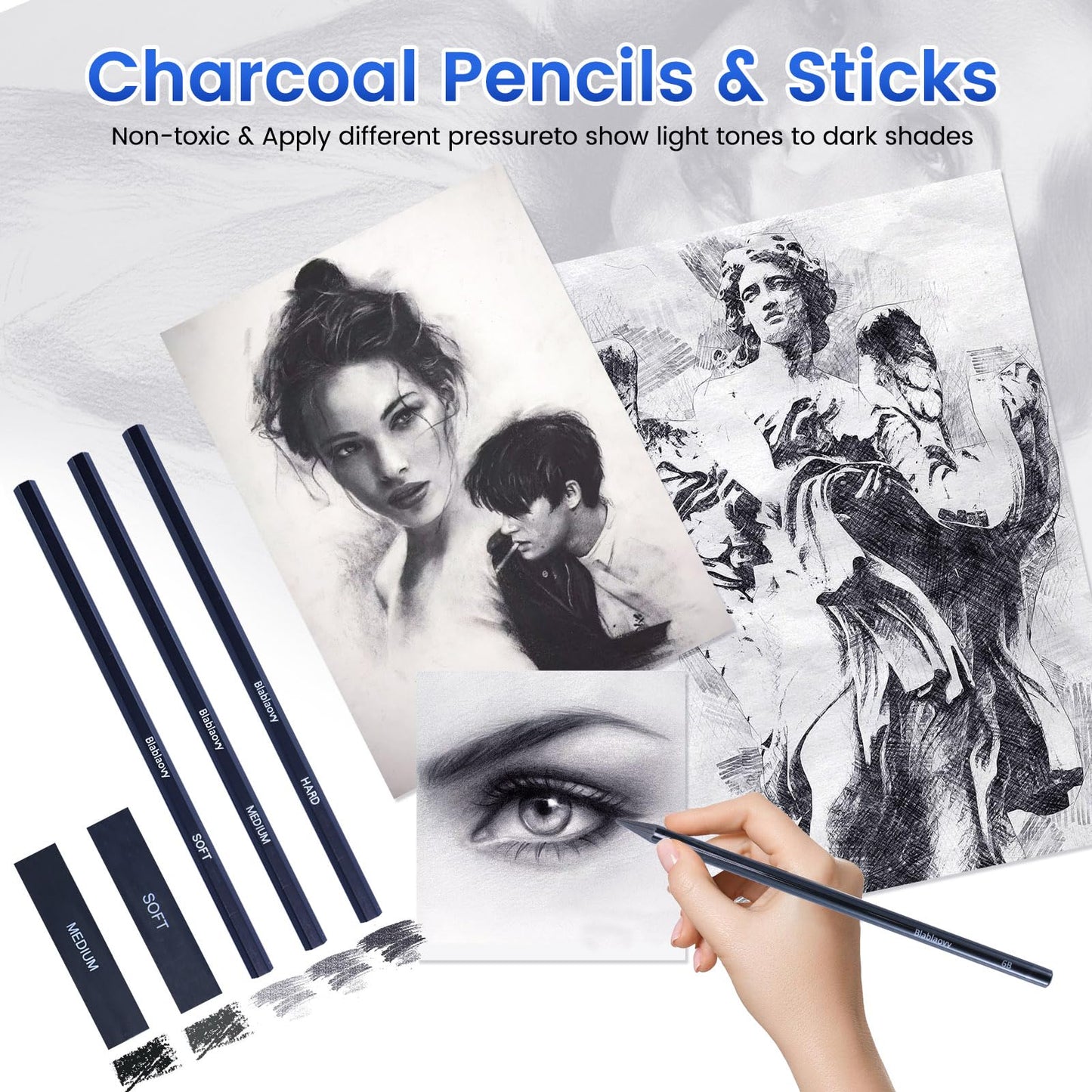 Art Supplies Drawing Pencils, Drawing Kit with 2 Sketch Book, Sketching Pencils, Graphite Pencils, Charcoal Pencils, Art Kit for Artists Adults Teens Beginner Kid, Drawing Pencils for Sketching
