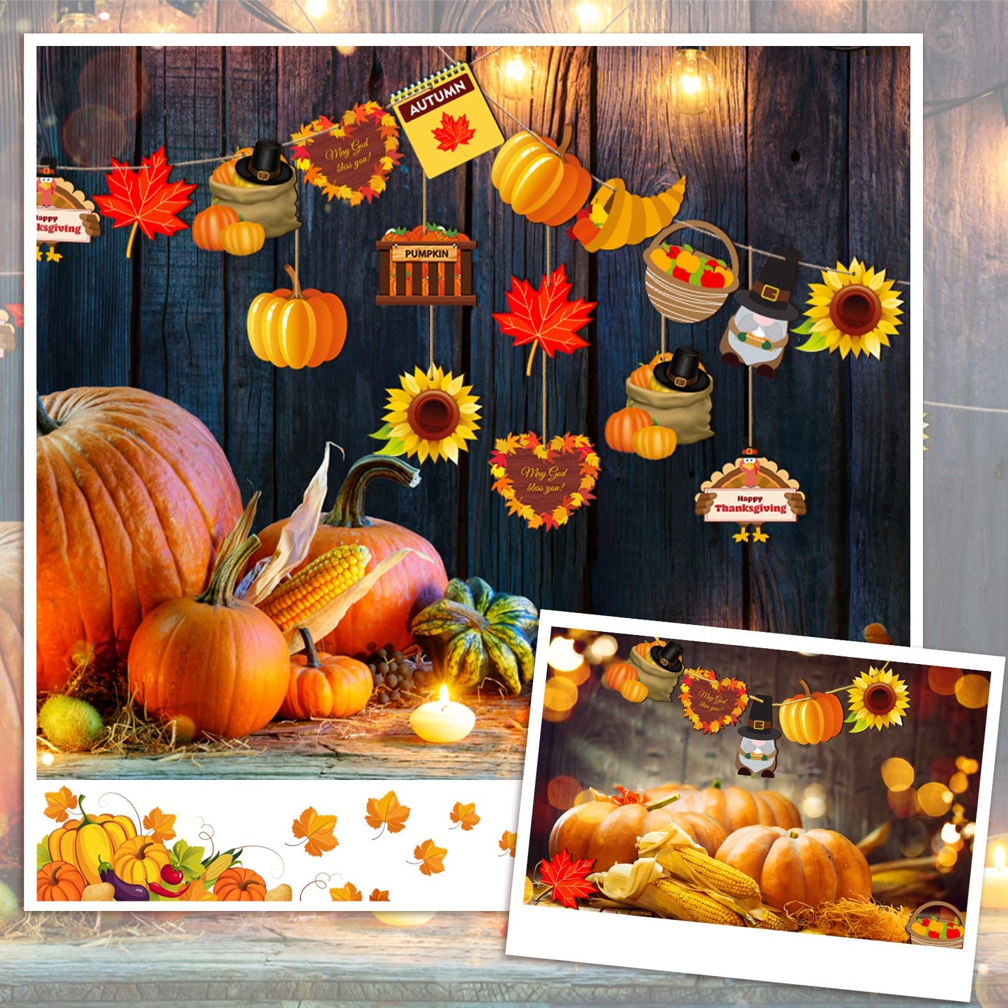 24 Pieces Thanksgiving Ornaments for Tree Fall Tree Decorations Pumpkins Leaves Wooden Hanging Ornaments Gnomes Turkey Cutouts Autumn Thanksgiving Decoration for Holiday Party Supply