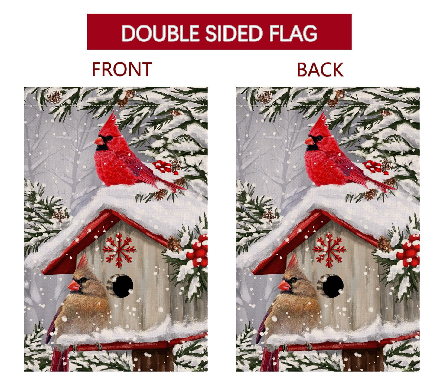 Winter Cardinal Bird Garden Flag 12x18 Vertical Double Sided Trees Snow Christmas Holiday Outside Decorations Burlap Yard Flag BW735