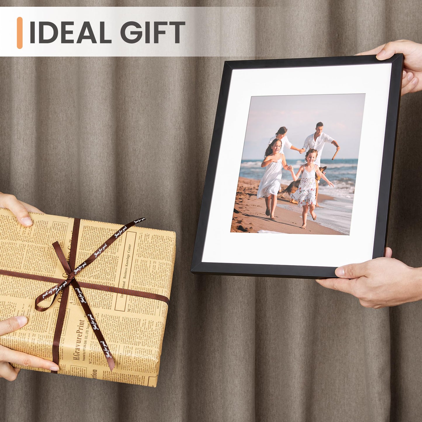 11x14 Picture Frame, Display Pictures 8x10 with Mat or 11x14 Without Mat, Wall Hanging Photo Frame, Black, 1 Pack