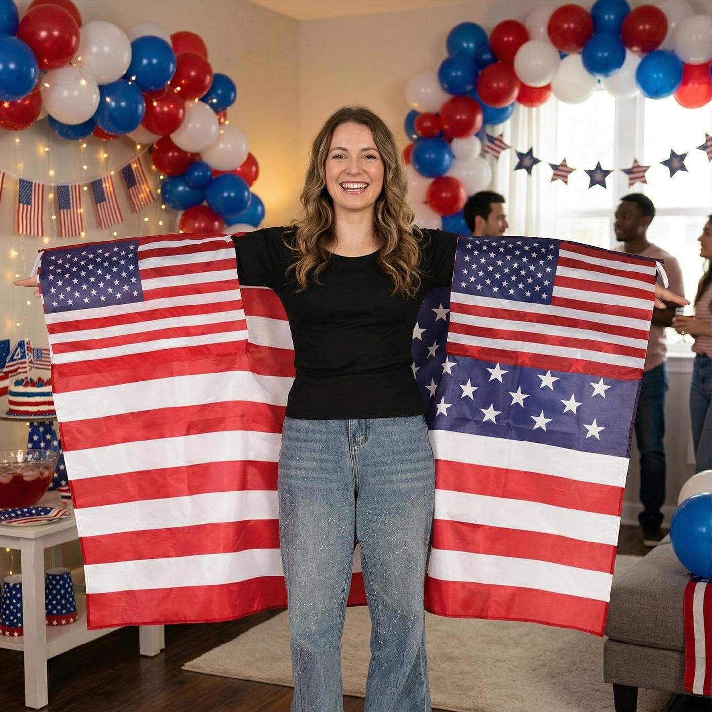FUTUREPLUSX American Flag Cape, Wearable USA Flag Costume Outfit with Sleeves Classic Flag, 2 Differents Wearing Methods